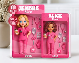 Personalized Nurse In Toy Box Acrylic Block, Custom Nurse Gift With Name, Cute Cartoon Nurse Desk Decor, Graduation Gift for Nurse 2026