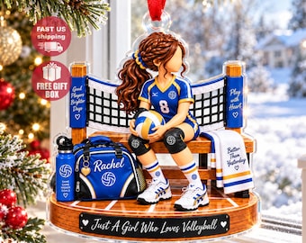 Personalized Volleyball Girl Ornament, Custom Name & Color Volleyball Christmas Gift, Girl Athlete Sports Keepsake Gift