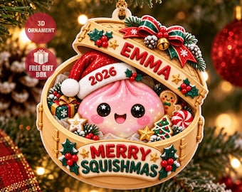 Custom Glitter Dumpling 3D Ornament, Squishy Ornament 2026, Custom Name Squishy Ornament, 2026 Xmas Keepsake, Christmas Ornaments for Kids