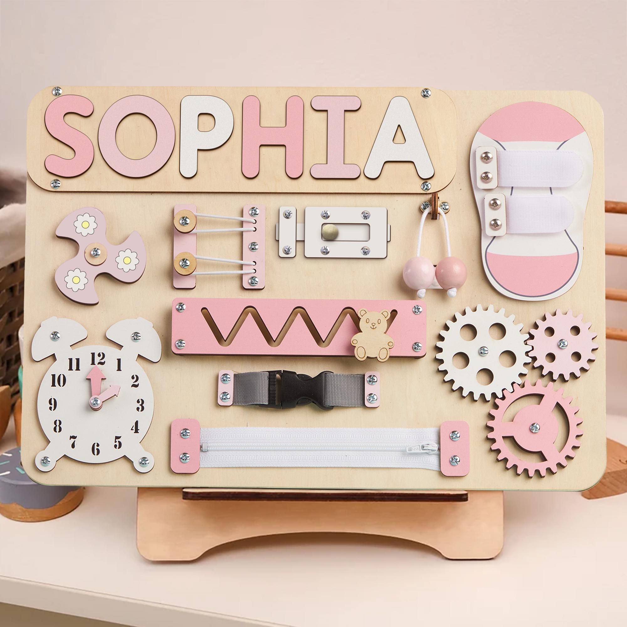 Personalized Toddler Busy Board, Baby Shower Easter Gifts, Wooden Montessori Toys, Baby Name Puzzles, New Baby Gift, Boy Birthday Gift