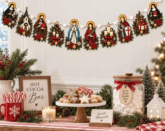 Nativity Christmas Wooden Garland, Holy Family Mantel Decor, Religious Holiday Banner, Christian Christmas Decor, Rustic Manger Ornament