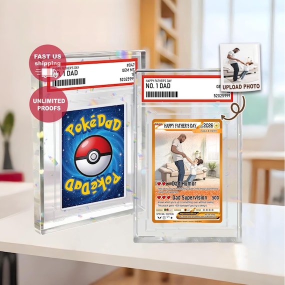 Personalized Father’s Day Gift, Anime Trading Card Style Photo Acrylic Plaque, Custom New Dad or Husband Gift, Gamer Dad Gift from Kid