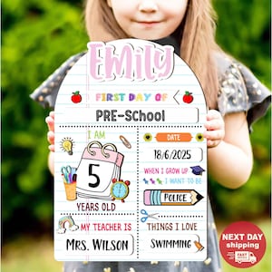 Custom First Day of School Sign, Back to School Sign, Preschool, Kindergarten 1st Day of School Sign, School Board, Last Day of School Sign