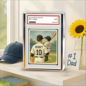 Plaque acrylique personnalisée de style carte à collectionner « Baseball n° 1 » : papa, grand-père, homme et enfants