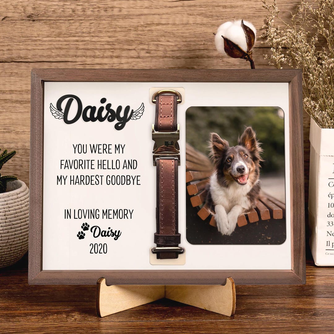 Personalized Pet Memorial Collar Sign, Wooden Dog Memorial Frame With ...