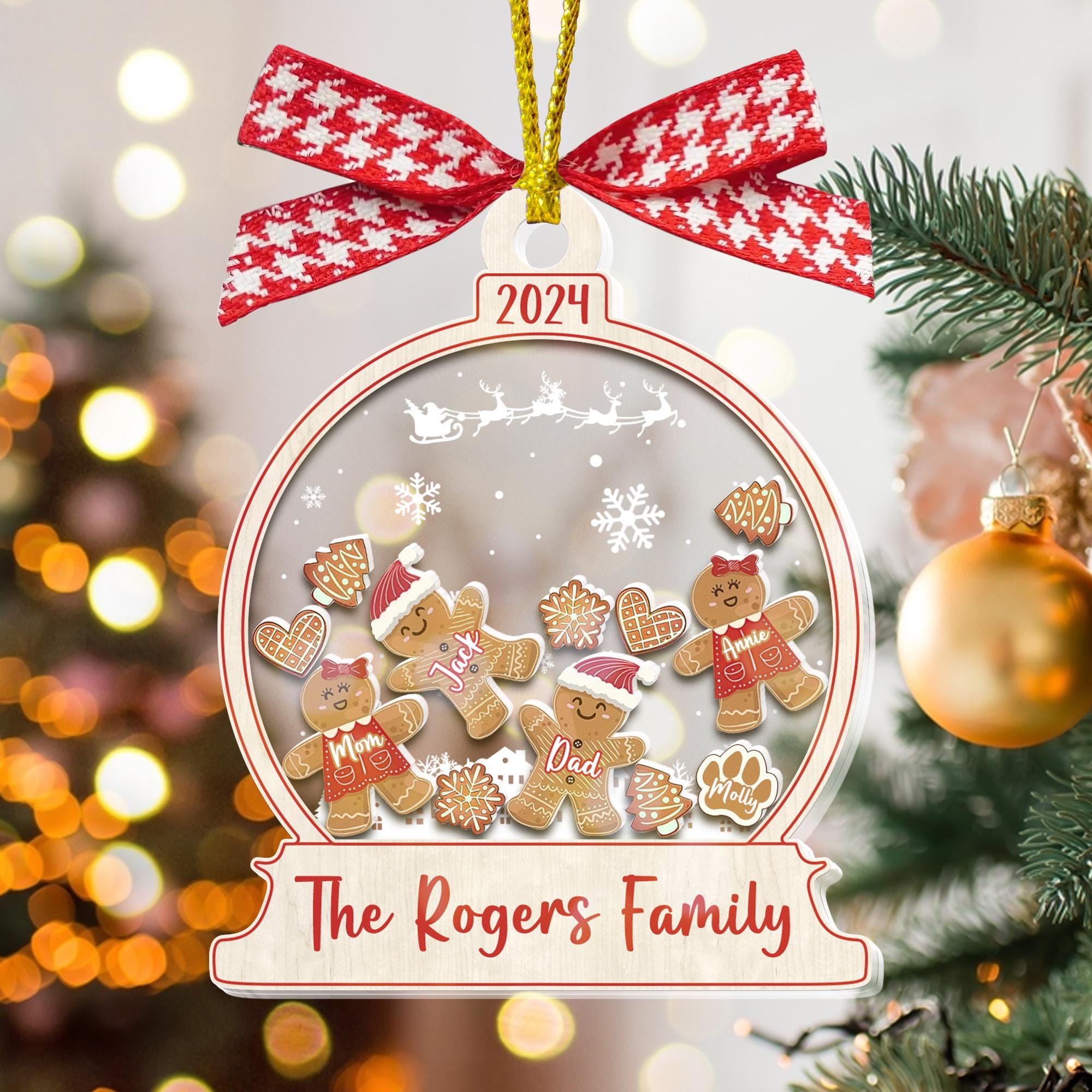 Personalized Gingerbread With Hat Family Christmas Ornament, Custom Family Ornament 2024, 4D Customized Cookie Ornament Gift for Christmas