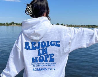 Trendy Hoodie,Rejoice In Hope,Christian Hoodie,Bible Verse,Jesus Hoodie,Oversized Beach hoodie,Vsco girl,Church Hoodie,Christian Aesthetic