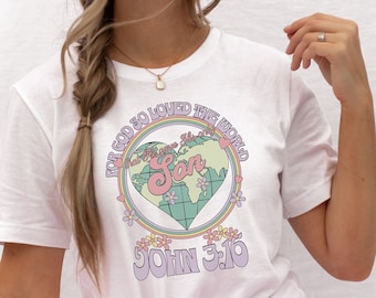 Retro Faith Based Shirt  Vintage Christian Tshirt Jesus T Shirt Bible Verse T shirt trendy Oversized Tee Cute Boho John 316 Religious gift