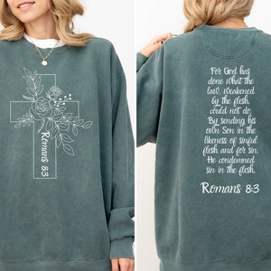 Boho Christian Comfort Colors Oversized Sweatshirt Christian Aesthetic Bible Quote Pull Over, Cross Sweater Girlfriend Gift, Gift For Her