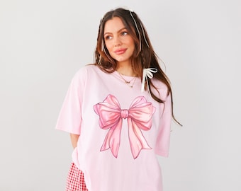 Pink Bow Shirt,Coquette Bows Shirt,Coquette Aesthetic,Bow Coquette,soft girl era, comfort colors tshirt,y2k aesthetic,baby tee,oversized tee
