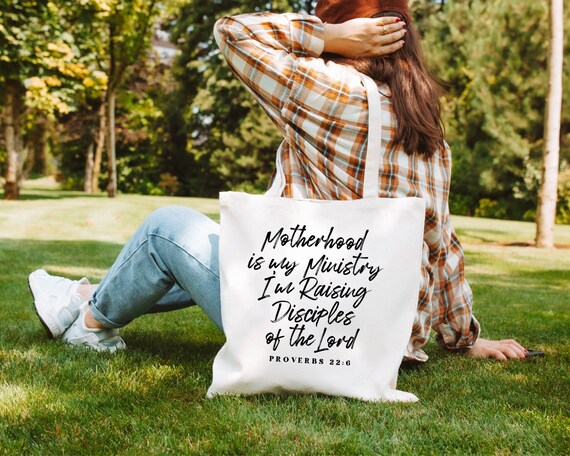 Christian Tote Bag,Motherhood is my Ministry,Mother’s Day gift,Christian Gift Bag,Raising Disciples, Bible Bag,Jesus Tote Bag,Religious gift