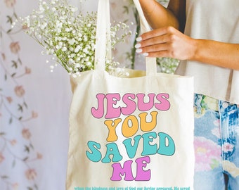 Faith Tote Bag Christian Tote Bag Canvas Jesus You Saved Me Religious Scripture Bible Verse Christian Gift Tote Shopper Reusable Bible bag,