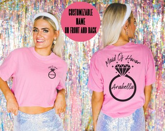 Camiseta de dama de honra, gola redonda personalizada, presente de dama de honra personalizado, presente para dama de honra, madrinha de honra, presente de festa de noiva