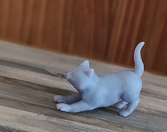 Stinks the Kitten - Unpainted 1:9 Scale Miniature 3D Printed Resin Stretching Cat