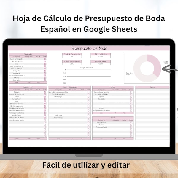 Plantillas de presupuesto de boda Hoja de cálculo Planificador de boda Español Wedding Budget Spreadsheet Spanish