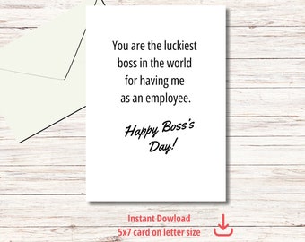 Boss Day Card Digital Printable Funny Digital Card for Boss Humor Luckiest Boss