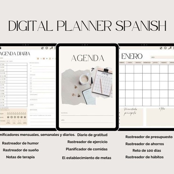 Digitaler Planer Spanisch Agenda Digital Español 2024 Planificador semanal mensual diario Planificador Digitale Goodnotes Agenda unprimible