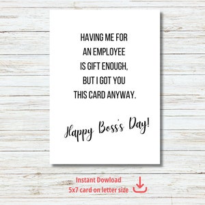 Boss&#39;s Day Card Digital Printable Funny Digital Card for Boss Humor Happy Boss&#39;s Day Card Instant Download