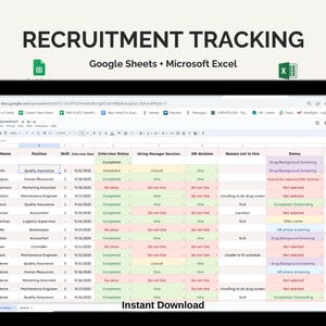 Spreadsheet to track applicants Recruitment Tracker Sheet for Human Resources recruiting spreadsheet google sheets and microsoft excel HR