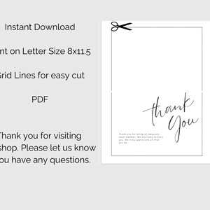 May include: Printable "Thank You" card with grid lines for easy cutting. The card is designed for letter size paper, 8.5 by 11.5 inches. The text on the card reads "Thank you for being an awesome team member. We are lucky to have you. We truly appreciate all that you do."