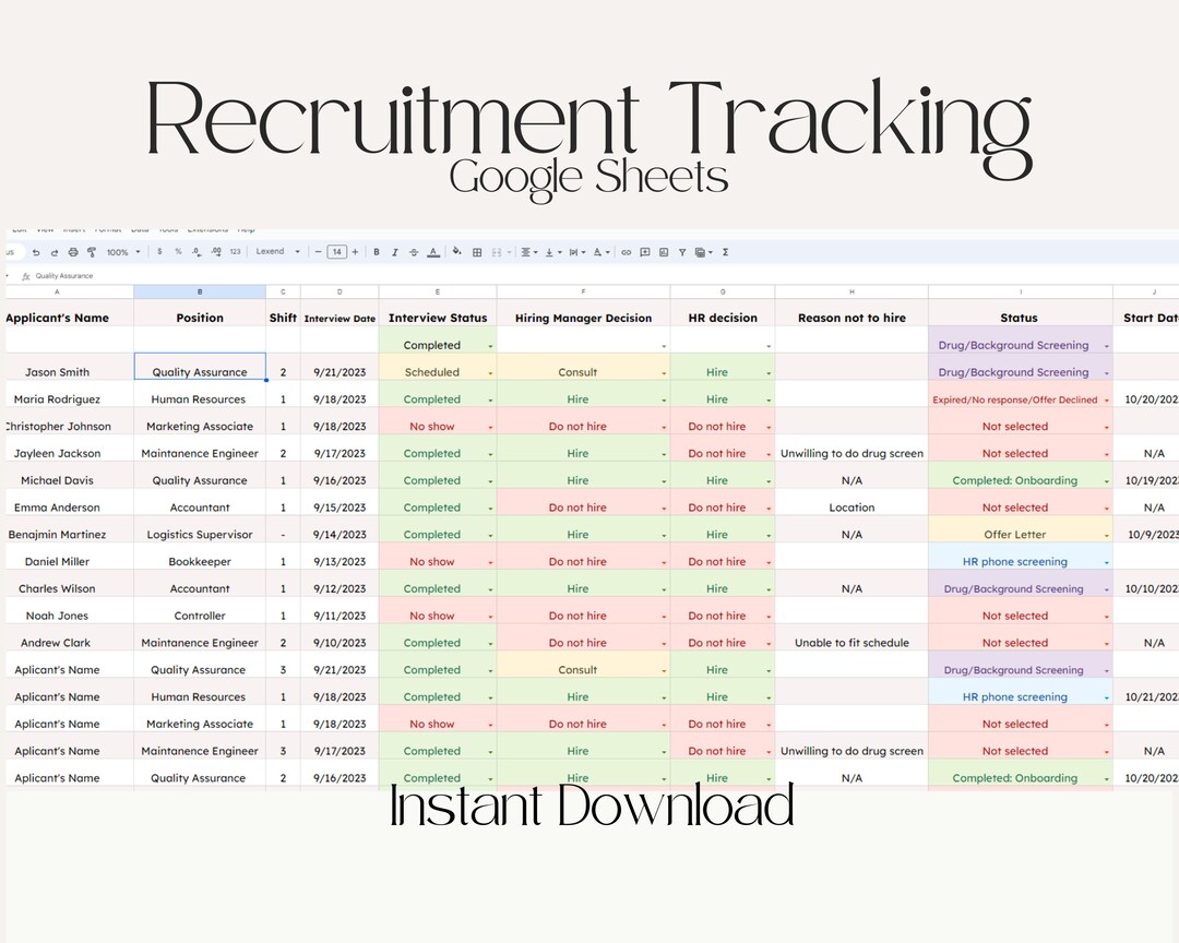 Spreadsheet to Track Applicants Recruitment Tracker Sheet for Etsy