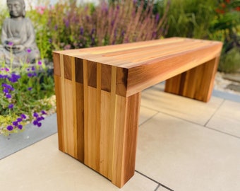 Hand Crafted Premium Canadian Western Red Cedar Contemporary Chunky Wooden Garden Patio Bench