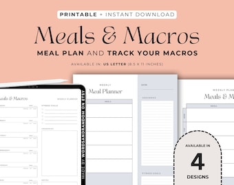 Meal and Macro Planner, Track Macros, Meal Planner Printable, Grocery List, Health & Fitness, Meal Prep, Goodnotes, Digital Planner, PDF