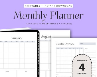 Monthly Planner, Printable Calendar, To Do List Printable, Calendar Printable, 12 Month Calendar Pages, Goodnotes, Digital Planner, PDF