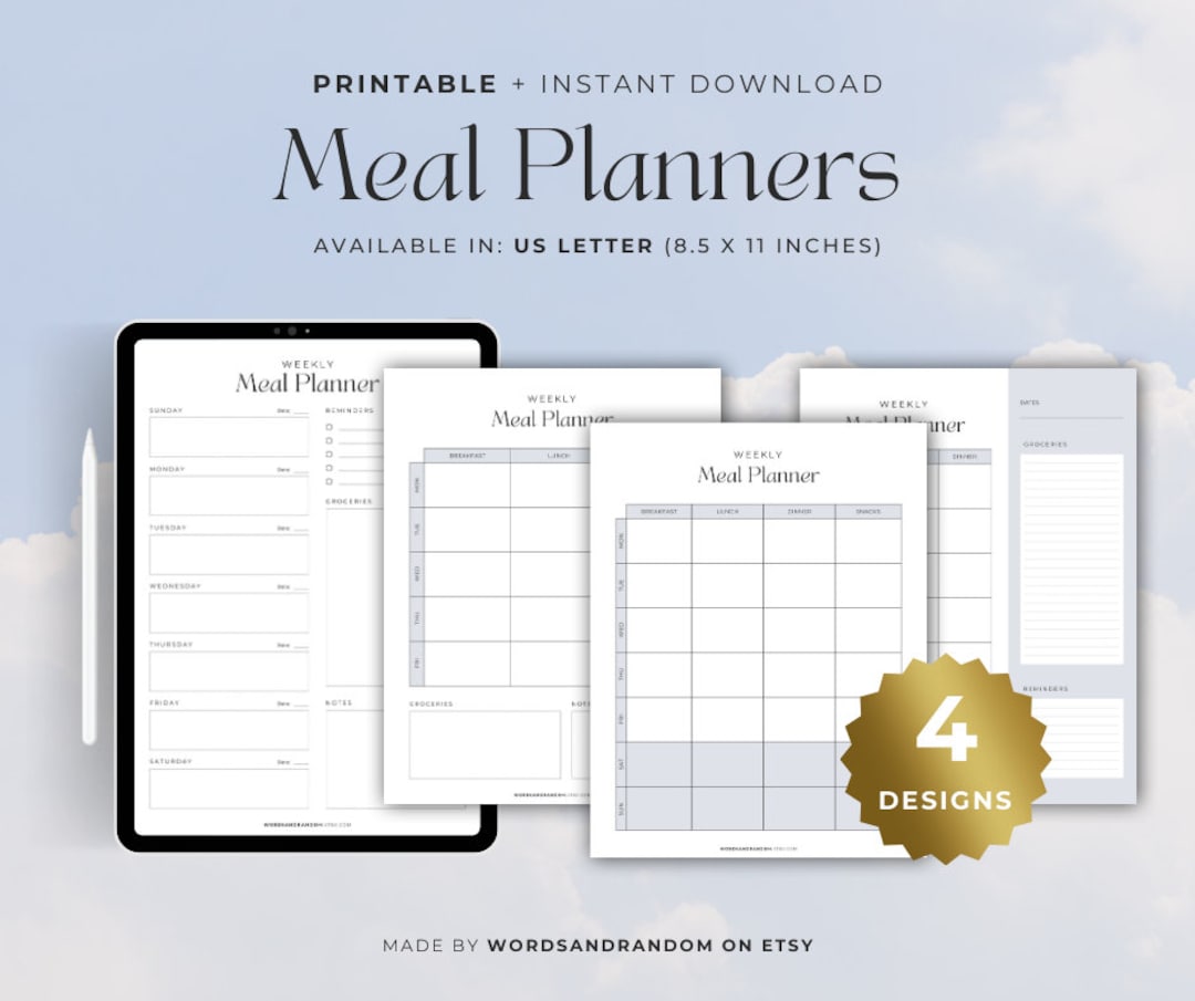Meal Planner Printable, Meal Prep, Grocery List, Weekly Meal Prep