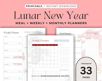 Lunar New Year, Dragon, Planner Bundle, Meal Planners, Weekly Planners, Monthly Planners, Printable, Goodnotes, Instant Download PDF