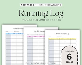 Runners Log, Fitness Journal, Training Tracker, Exercise Diary, Mileage Tracker, Running Planner, Workout Log, Distance Tracker, Printable