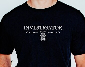 Camiseta unisex de Investigador de La Llamada de Cthulhu, camiseta de Lovecraft, regalo para geeks, regalo para gamers, camiseta genial para fans de los juegos de rol de terror