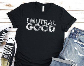 Camiseta unisex de D&D con alineamiento neutral y bueno, regalo para frikis, gamers, ideal para fans de los juegos de rol de fantasía.