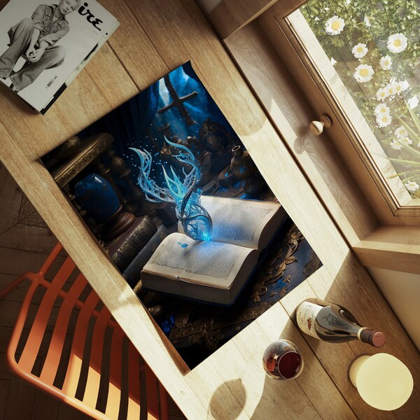 Fantasy Reading Wall Art Fysieke Print - Betoverde boeken, Magische Bibliotheek, Literair Avontuur, Verhalenboek Charme, Dreamer's Escape