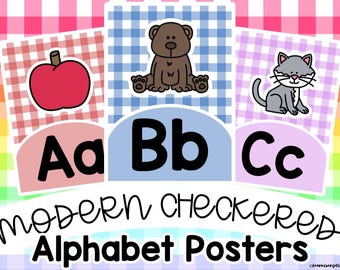 Modern Checkered Alphabet Posters | Classroom Decor | Printable Educational Wall Art