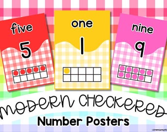 Modern Checkered Number Posters | Classroom Decor | 0-20 Numbers with Ten Frames | Preschool, Kindergarten, Homeschool