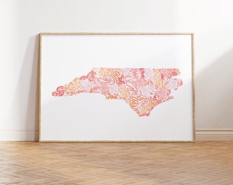 North Carolina State Map Art Print - DIGITAL DOWNLOAD, College apartment decor aesthetic, Bookshelf decor, Carolinas, Sante Creates