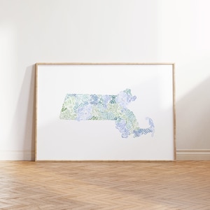 Massachusetts State Map Art Print - DIGITAL DOWNLOAD, College apartment decor aesthetic, Bookshelf decor, Sage green wall art, Sante Creates