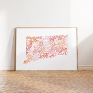 Conneticut State Karte Kunstdruck - DIGITALER DOWNLOAD, College Leseratte ästhetik, Bücherregal dekor, rosa Wandkunst, Sante Creations