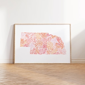 Nebraska State Karte Kunstdruck - DIGITAL DOWNLOAD, College Leseratte Ästhetisch, Bücherregal Dekor, Hellrosa Wandkunst, Sante Creations