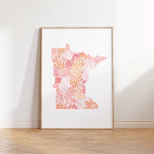 Minnesota State Karte Kunstdruck - DIGITAL DOWNLOAD, College Leseratte Ästhetisch, Bücherregal Dekor, Hellrosa Wandkunst, Sante Creations