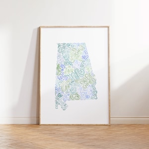 Alabama State Karte Kunstdruck - DIGITAL DOWNLOAD, College Wohnung Dekor Ästhetik, Bücherregal Dekor, Salbeigrüne Wandkunst, Sante Creations
