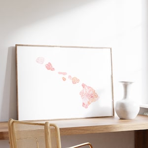 Hawaii State Karte Kunstdruck - DIGITAL DOWNLOAD, College Leseratte ästhetik, Bücherregal Dekor, rosa Wandkunst, Sante kreiert
