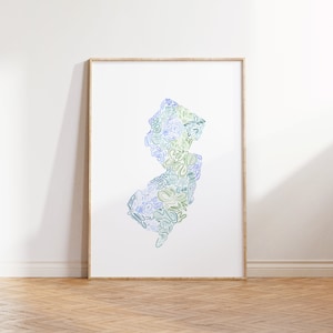 New Jersey State Karte Kunstdruck - DIGITALER DOWNLOAD, College Wohnung Dekor ästhetisch, Bücherregal Dekor, Salbeigrüne Wandkunst, Sante Creations