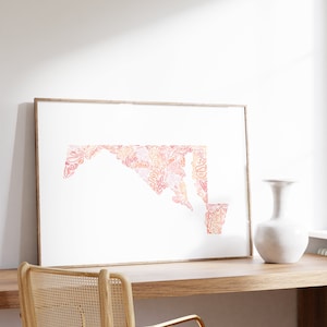 Ästhetische Maryland State Map Print - College-Wandkunst | Digitaler Download für Wohnheim Dekor, Sorority Zimmer oder Wohnung Galerie