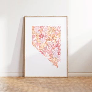Nevada State Map Art Print - DIGITAL DOWNLOAD, College apartment decor aesthetic, Bookshelf decor, Light pink wall art, Sante Creates