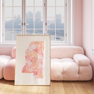 Aesthetic Mississippi State Map – Pink Wall Art for Girls | Digital Download for Dorm Decor, Sorority Gifts, or College Apartment Art