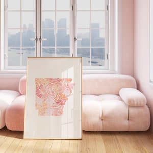 Impression d'art de carte de l'État de l'Arkansas - TÉLÉCHARGEMENT NUMÉRIQUE, esthétique de la décoration d'appartement universitaire, décoration d'étagère, art mural rose clair, Sante Creates
