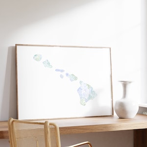 Hawaii State Map Art Print - DIGITAL DOWNLOAD, College apartment decor aesthetic, Bookshelf decor, Sage green wall art, Sante Creates