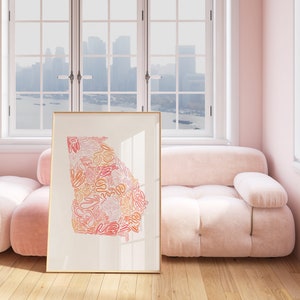 Aesthetic Georgia State Map Print – Pink College Wall Art | Digital Download for Dorm Decor, Sorority Room, or Apartment Gallery